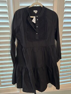 J. Crew Black Tiered Cotton Dress with Bib Detail